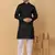 Men black pure cotton striped knee length kurta