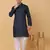 Men navy blue pure cotton striped knee length kurta