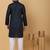 Men navy blue pure cotton striped knee length kurta