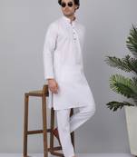 Men white pure cotton striped knee length kurta