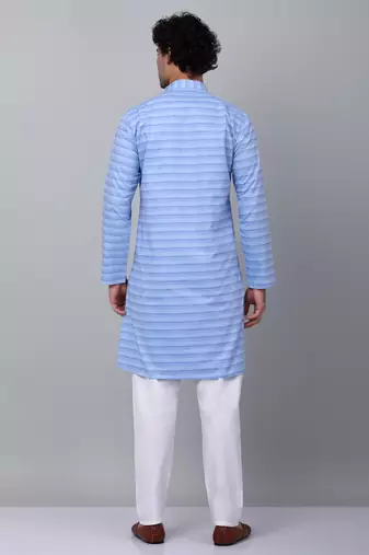 Men blue cotton striped kurta