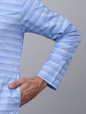 Men blue cotton striped kurta 4