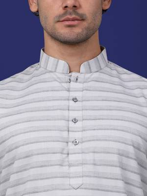 Men grey cotton striped kurta 2
