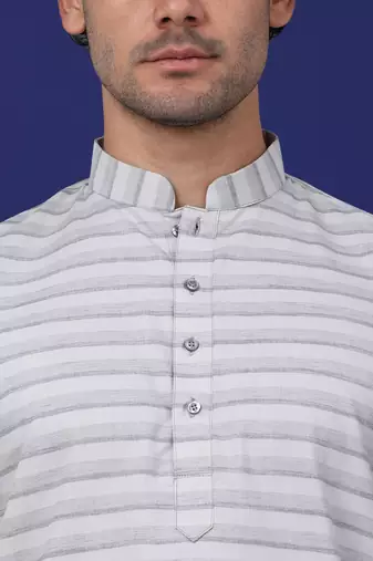 Men grey cotton striped kurta