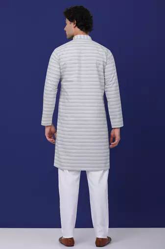 Men grey cotton striped kurta