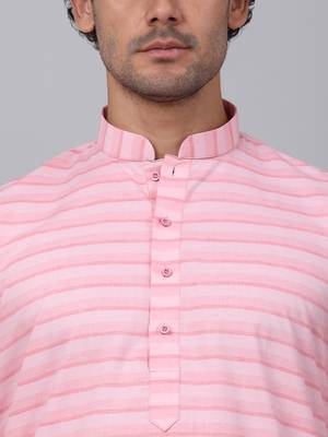 Men pink cotton striped kurta 2