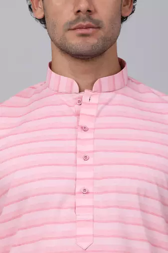 Men pink cotton striped kurta