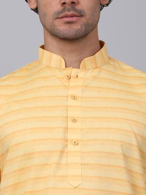 Men yellow cotton striped kurta 2
