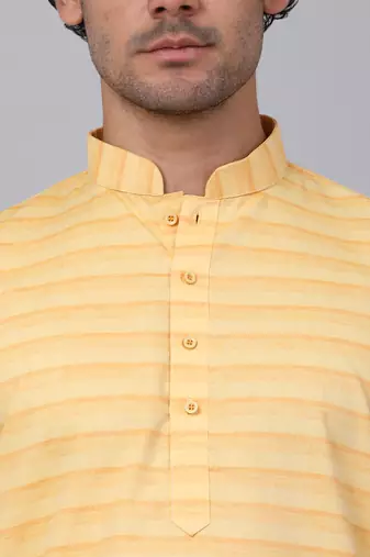 Men yellow cotton striped kurta