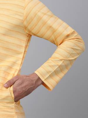Men yellow cotton striped kurta 4