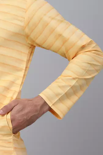 Men yellow cotton striped kurta