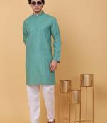 Men green cotton linen striped kurta