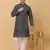Men black cotton floral printed kurta