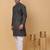 Men black cotton floral printed kurta