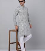 Men grey cotton floral printed kurta