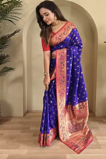 Violet Paithani silk blend Sarees 