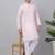 Men pink cotton floral printed kurta