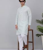 Men sea White cotton floral printed kurta