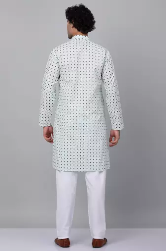 Men sea White cotton floral printed kurta