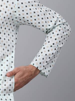 Men sea White cotton floral printed kurta 4