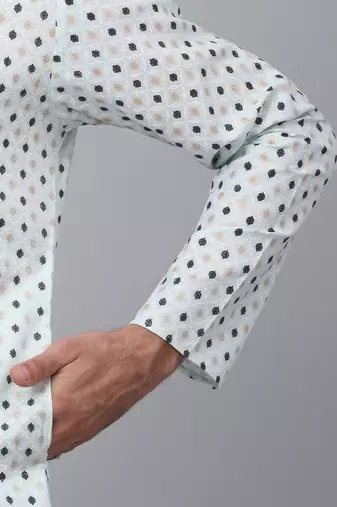 Men sea White cotton floral printed kurta