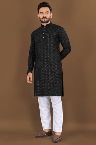 Black embroidery work with sequence men's kurta and Pyjamas for Mens