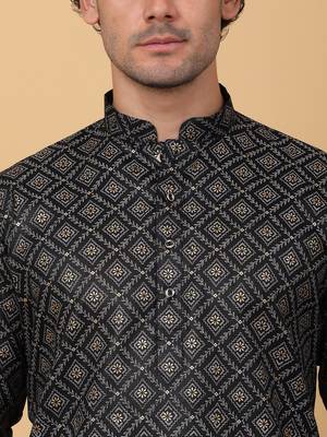 Men black cotton ethnic printed kurta 2