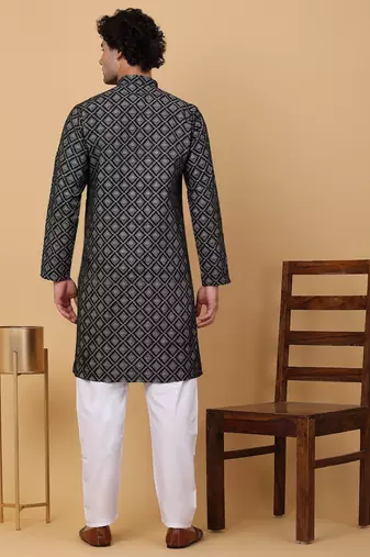 Men black cotton ethnic printed kurta