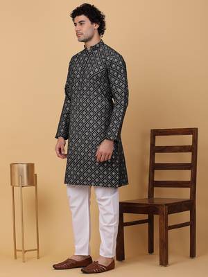Men black cotton ethnic printed kurta 5