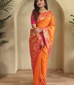 Orange Paithani silk blend Sarees 