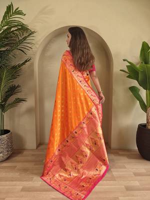 Orange Paithani silk blend Sarees  4