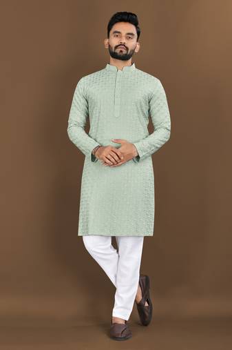 Pista embroidery work with sequence men's kurta and Pyjamas for Mens