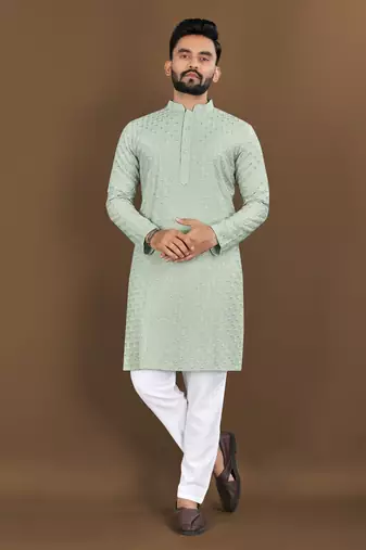 Pista embroidery work with sequence men's kurta and Pyjamas for Mens