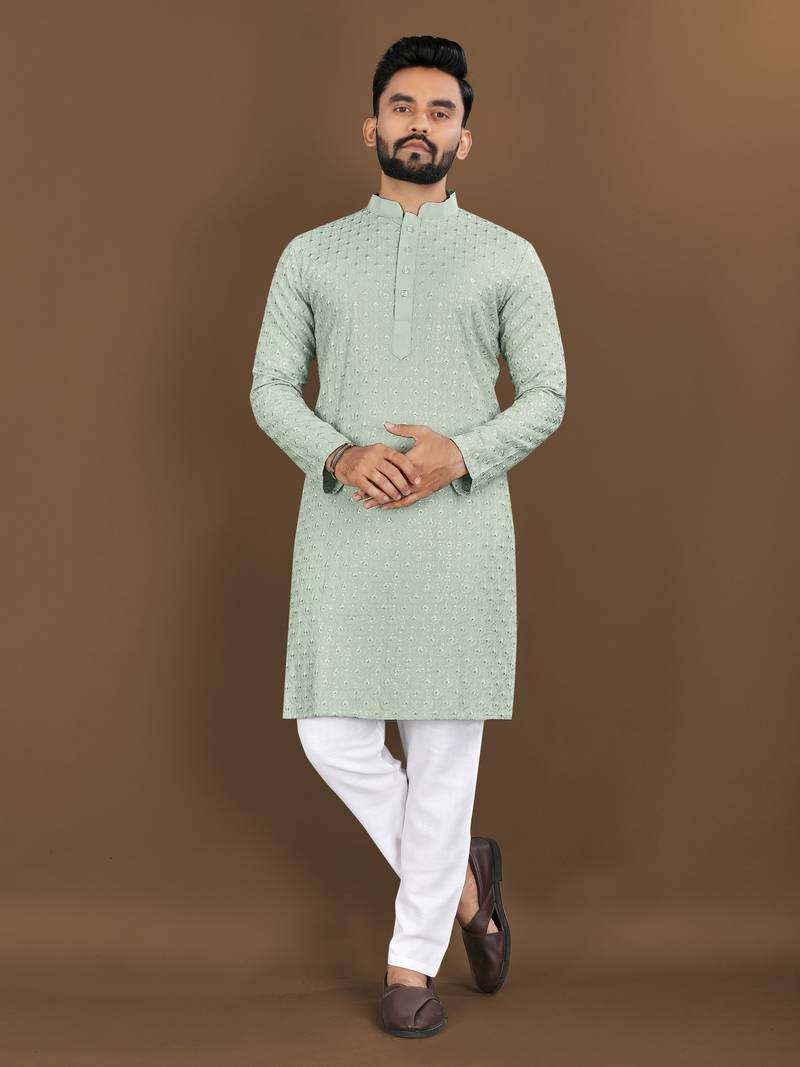 Pista embroidery work with sequence men's kurta and Pyjamas for Mens