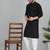 Men cotton embroidered sequined black kurta