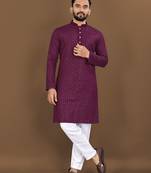Purple embroidery work with sequence men's kurta and Pyjamas for Mens