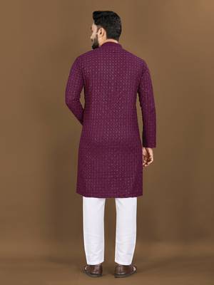 Purple embroidery work with sequence men's kurta and Pyjamas for Mens 2