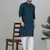 Men cotton embroidered sequined green kurta