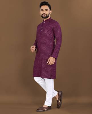 Purple embroidery work with sequence men's kurta and Pyjamas for Mens 3