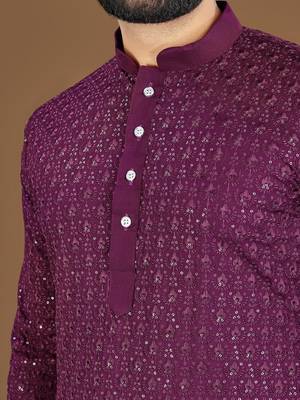 Purple embroidery work with sequence men's kurta and Pyjamas for Mens 4