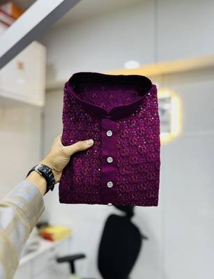 Purple embroidery work with sequence men's kurta and Pyjamas for Mens 5