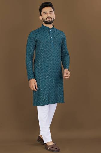 Rama embroidery work with sequence men's kurta and Pyjamas for Mens