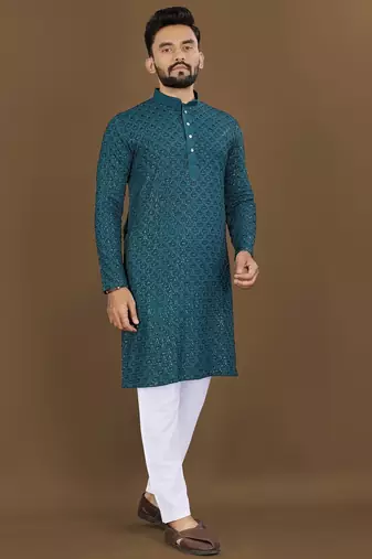 Rama embroidery work with sequence men's kurta and Pyjamas for Mens
