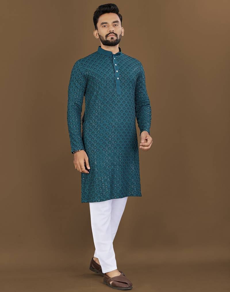 Rama embroidery work with sequence men's kurta and Pyjamas for Mens