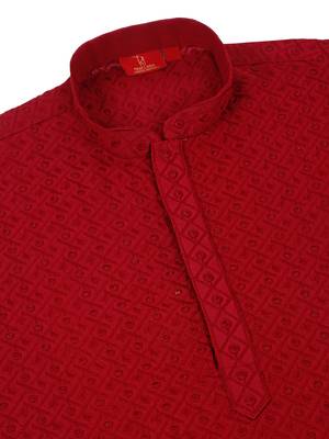 Men cotton embroidered sequined Red kurta 4