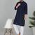 Men cotton embroidered sequined navy blue kurta
