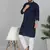 Men cotton embroidered sequined navy blue kurta