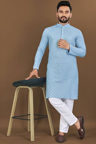 Sky embroidery work with sequence men's kurta and Pyjamas for Mens