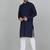Men cotton embroidered sequined navy blue kurta