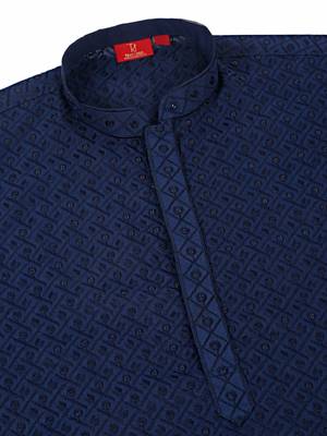 Men cotton embroidered sequined navy blue kurta 5